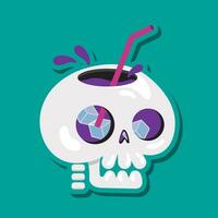 ISolated glass skull with a straw Vector illustration