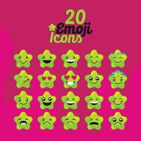 Set of colored cute star shape emoji Vector illustration