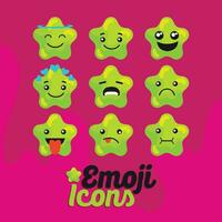 Set of colored cute star shape emoji Vector illustration