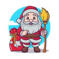 Cute santa claus holding a stick for merry christmas and happy new year vector illustration. holiday and new year icon concept white isolated.
