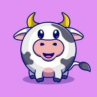 Cute round baby cow cartoon vector icon illustration animal nature icon concept isolated flat