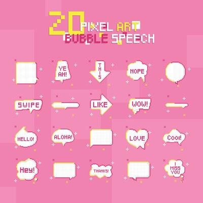 Set of speech bubbles Pixel art Vector illustration