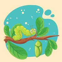 Cute caterpillar insect character on a tree branch Vector illustration