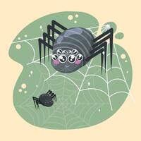 Cute spider characters on a spider web Vector illustration