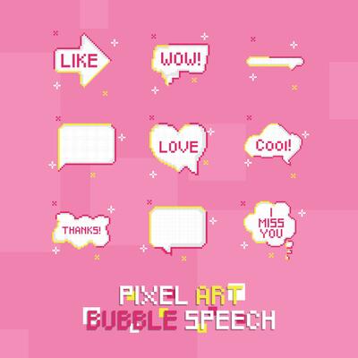 Set of speech bubbles Pixel art Vector illustration