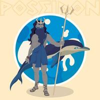 Isolated colored poseidon Greek god of the sea character Vector illustration