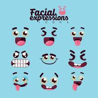 conjunto de diferente facial expresión vector ilustración