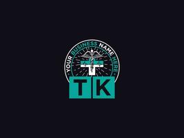 Modern Tk Medical Logo Icon, Monogram TK Logo Letter Design For Clinic vector