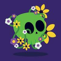aislado linda cráneo con flores vector ilustración