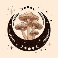 Isolated sketch of magic mushrooms Tarot style Vector illustration