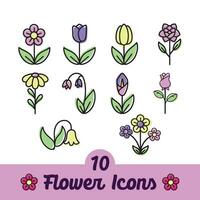 Set of colored flower icons Vector illustration