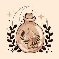 Sketch of magic mushrooms on a jar Tarot style Vector illustration