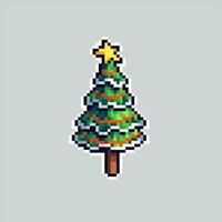 píxel Arte ilustración Navidad árbol. pixelado Navidad árbol. abeto Navidad árbol pixelado para el píxel Arte juego y icono para sitio web y vídeo juego. antiguo colegio retro vector