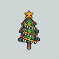 píxel Arte ilustración Navidad árbol. pixelado Navidad árbol. abeto Navidad árbol pixelado para el píxel Arte juego y icono para sitio web y vídeo juego. antiguo colegio retro vector