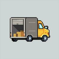 Pixel art illustration Box Truck. Pixelated Truck. Box Container truck pixelated for the pixel art game and icon for website and video game. old school retro. vector