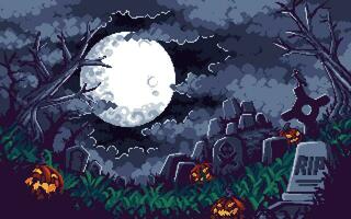 Pixel art illustration Halloween background. Pixelated Grave. Inside Scary Horror Grave Background pixelated for the pixel art game and icon for website and video game. old school retro. vector