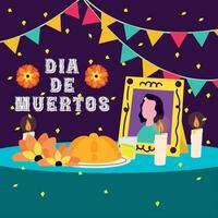 Dia de los muertos background with an altar Vector illustration