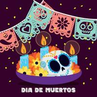 Skull with flowers Dia de los muertos background Vector illustration