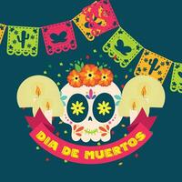 Dia de los muertos background with a skull and ornaments Vector illustration