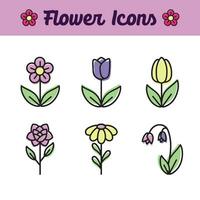 Set of colored flower icons Vector illustration