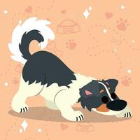 Cute sniffing border collie dog cartoon character Vector illustration