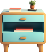 a blue nightstand with books and an alarm clock Ai generative png