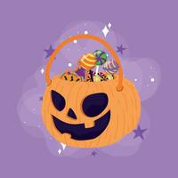 Colored halloween candies pumpkin basket Happy halloween Vector illustration