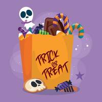 Colored halloween candies bag Happy halloween Vector illustration