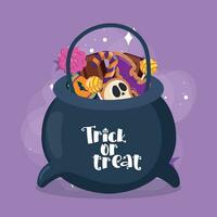 Colored halloween candies witch cauldron Happy halloween Vector illustration