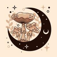 Isolated sketch of magic mushrooms Tarot style Vector illustration