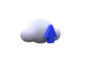 unique 3d rendering white cloud blue upload icon isolated.Trendy and modern in 3d style. png