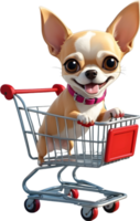desenho animado cachorro dentro compras carrinho ai generativo png