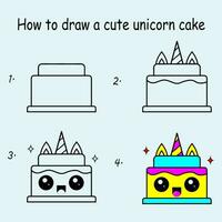 Step by step to draw a Cute Cake. Drawing tutorial a Cute Cake. Drawing lesson for children. Vector illustration