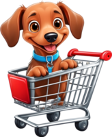 cartoon dog in shopping cart ai generative png
