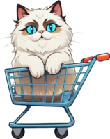 cartoon cute cat in shopping cart ai generative png