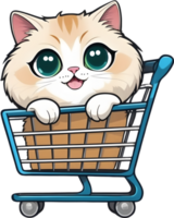 cartoon cute cat in shopping cart ai generative png