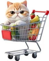 desenho animado gato dentro compras carrinho ai generativo png