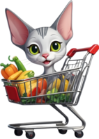 cartoon cute cat in shopping cart ai generative png