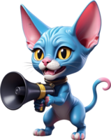 cartoon cat with megaphone on transparent background ai generative png