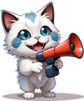 cartoon cat with megaphone on transparent background ai generative png