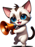 cartoon cat with megaphone on transparent background ai generative png