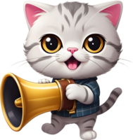 cartoon cat with megaphone on transparent background ai generative png