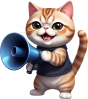 cartoon cat with megaphone on transparent background ai generative png