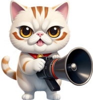 cartoon cat with megaphone on transparent background ai generative png