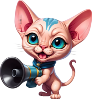 cartoon cat with megaphone on transparent background ai generative png