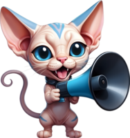 cartoon cat with megaphone on transparent background ai generative png