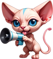 desenho animado gato com megafone em transparente fundo ai generativo png