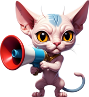 cartoon cat with megaphone on transparent background ai generative png