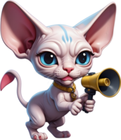 cartoon cat with megaphone on transparent background ai generative png