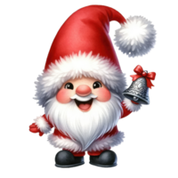 mignonne aquarelle gnome en portant une Noël cloche ai génératif png